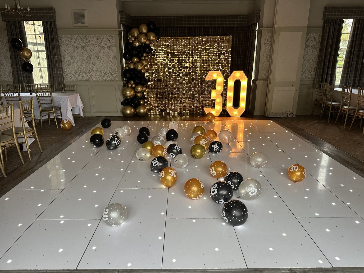 30th birthday LED dance floor and light-up number hire Glasgow