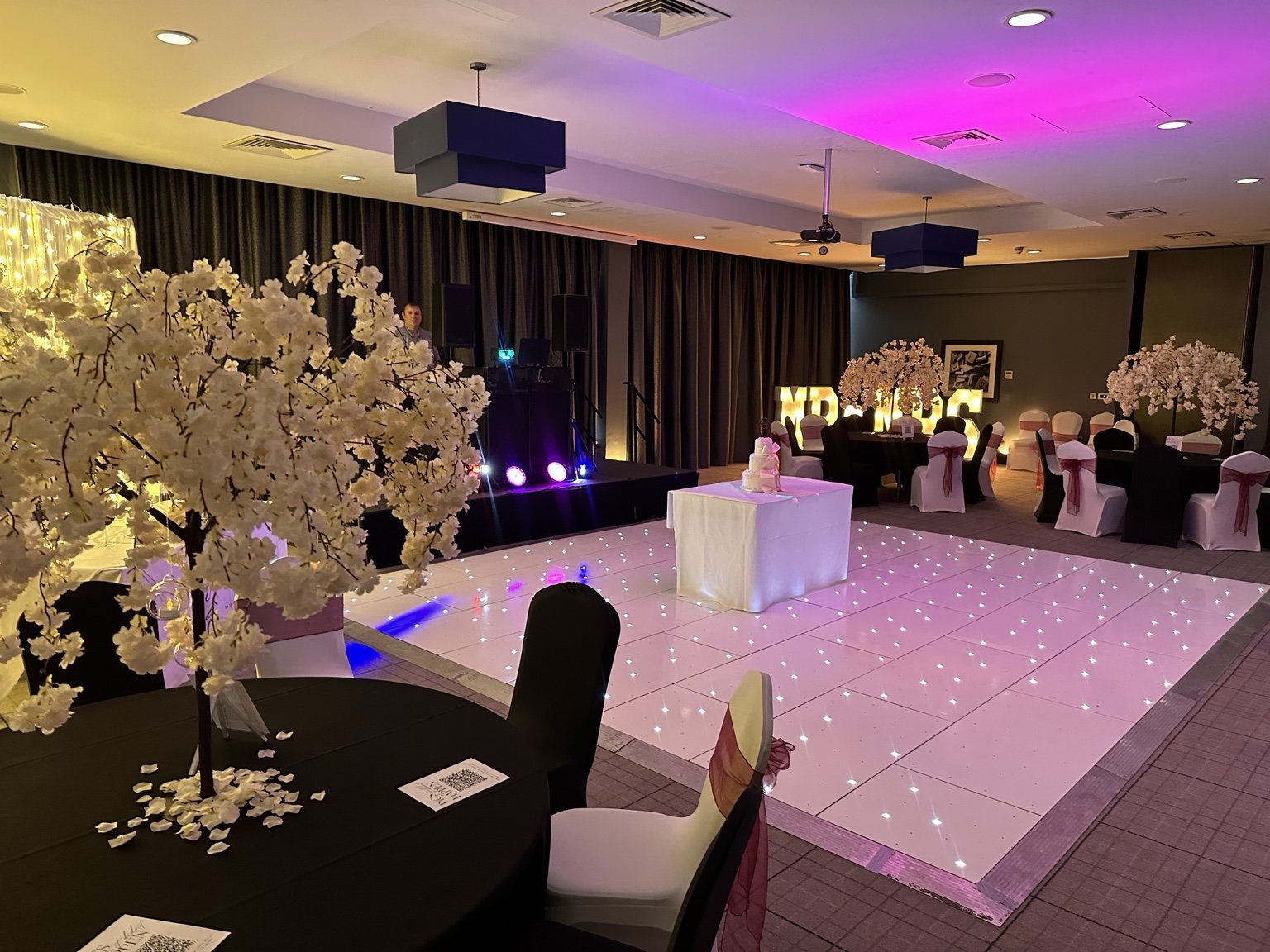 White LED dance floor at a wedding reception in Scotland
