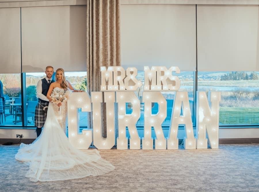 Illuminated wedding letters and surname hire Dundee