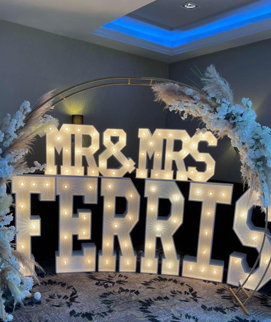 Light-up wedding surname letters for events across Edinburgh and Lothians