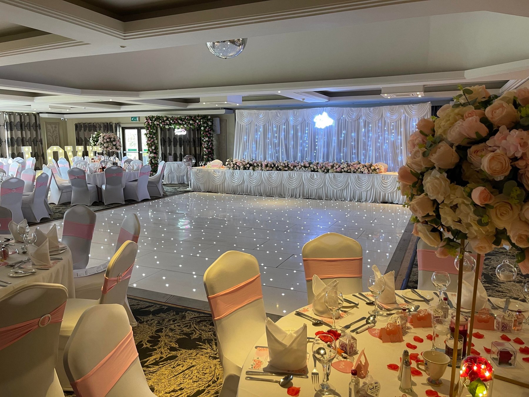 Luxury white LED dance floor at a wedding reception in Scotland