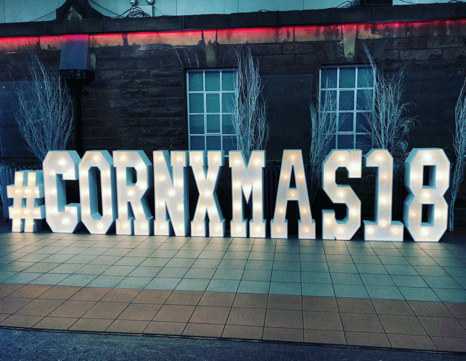 Custom illuminated light-up letters at a Scottish corporate Christmas event