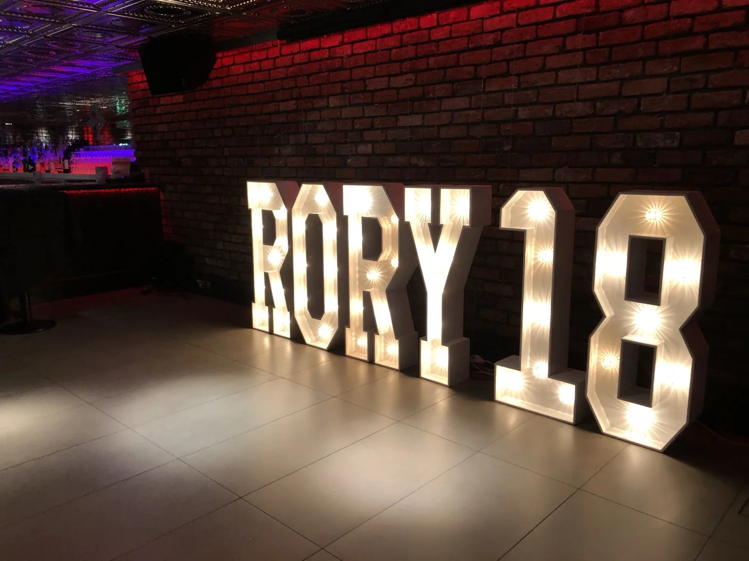 Personalised RORY 18 display Large RORY 18 illuminated letters and numbers