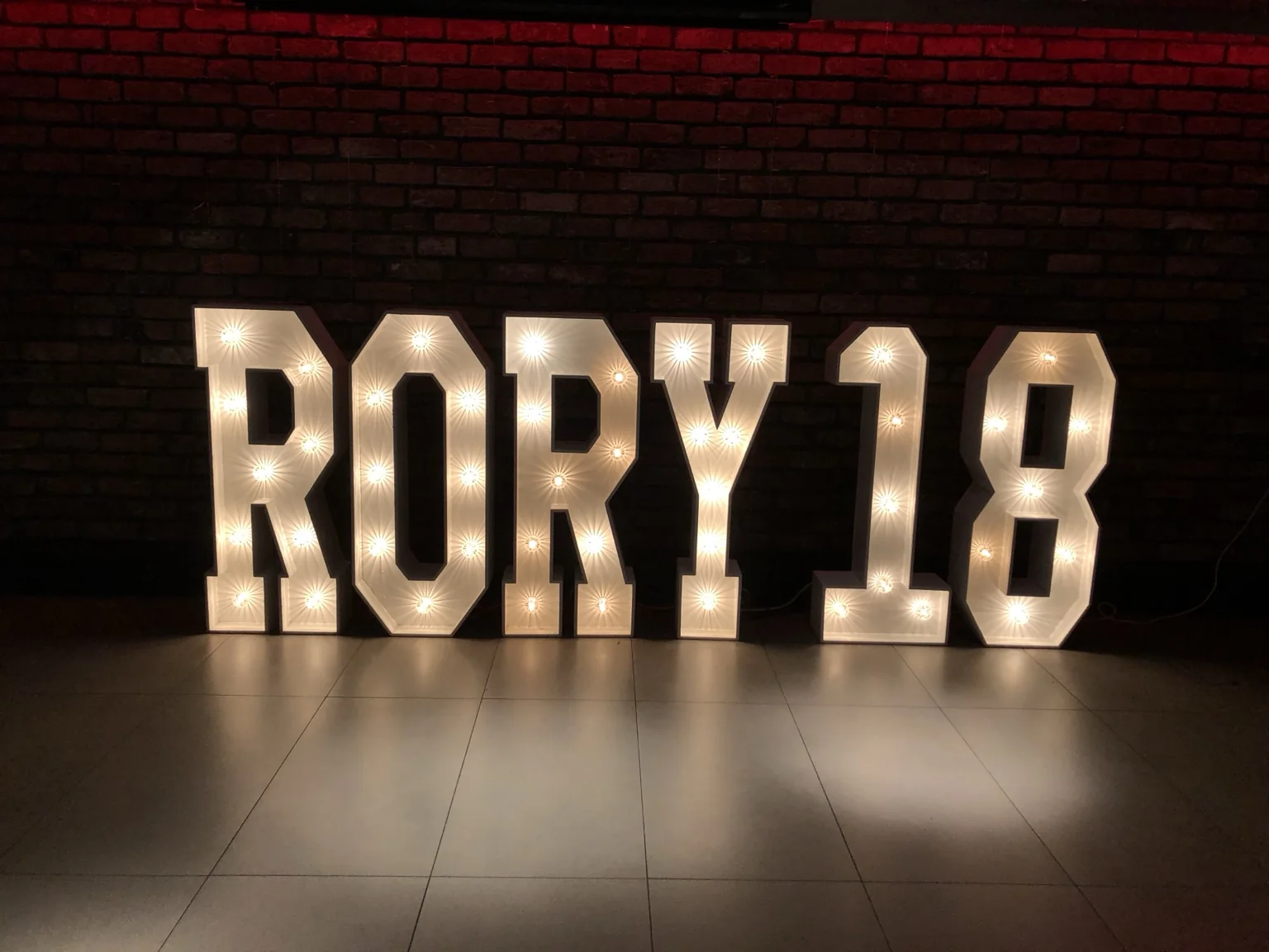 RORY18 light-up birthday letters and numbers at Angels Share and Devil's Cut Edinburgh
