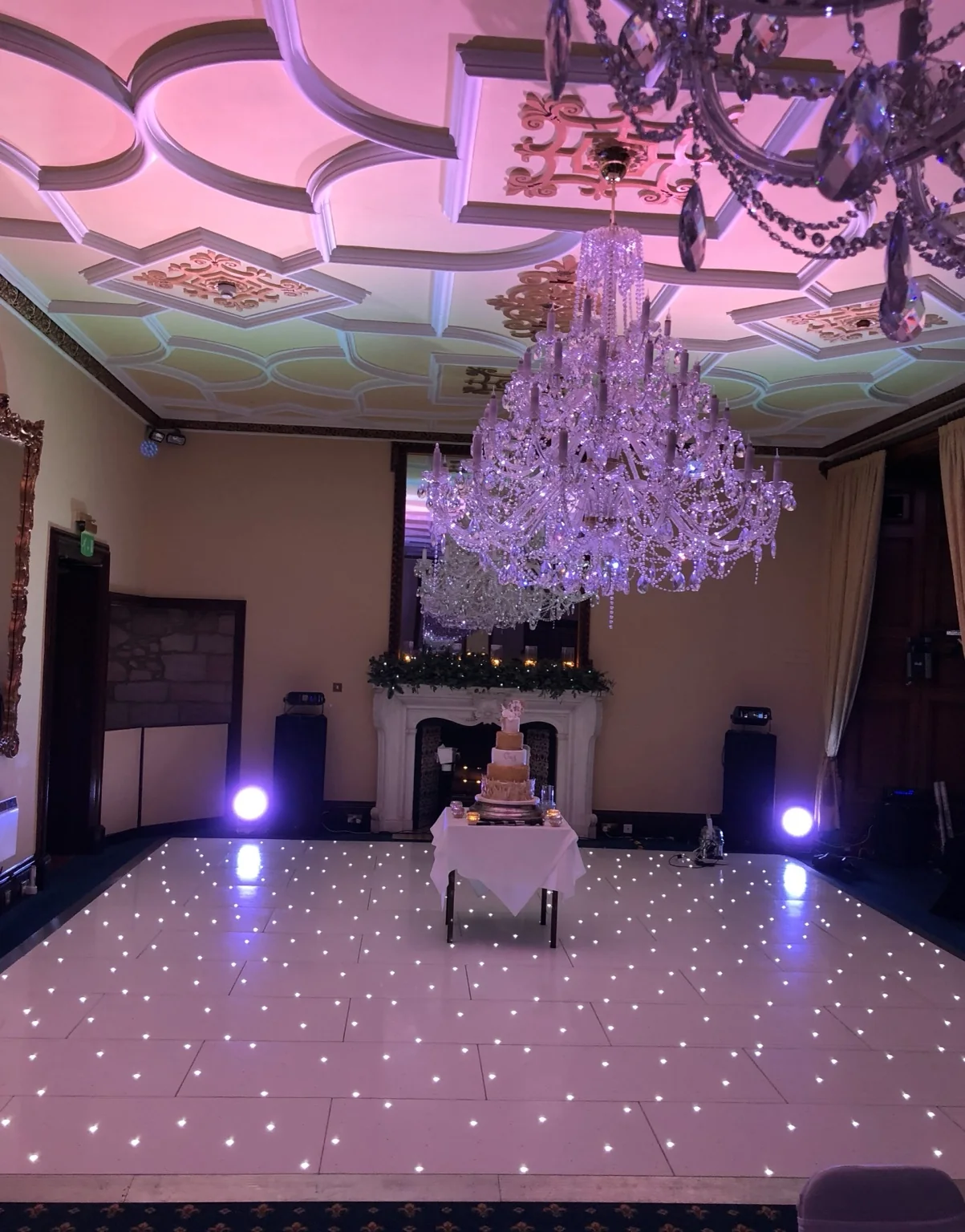 White starlit LED dance floor installed for a wedding at Dalhousie Castle in Midlothian