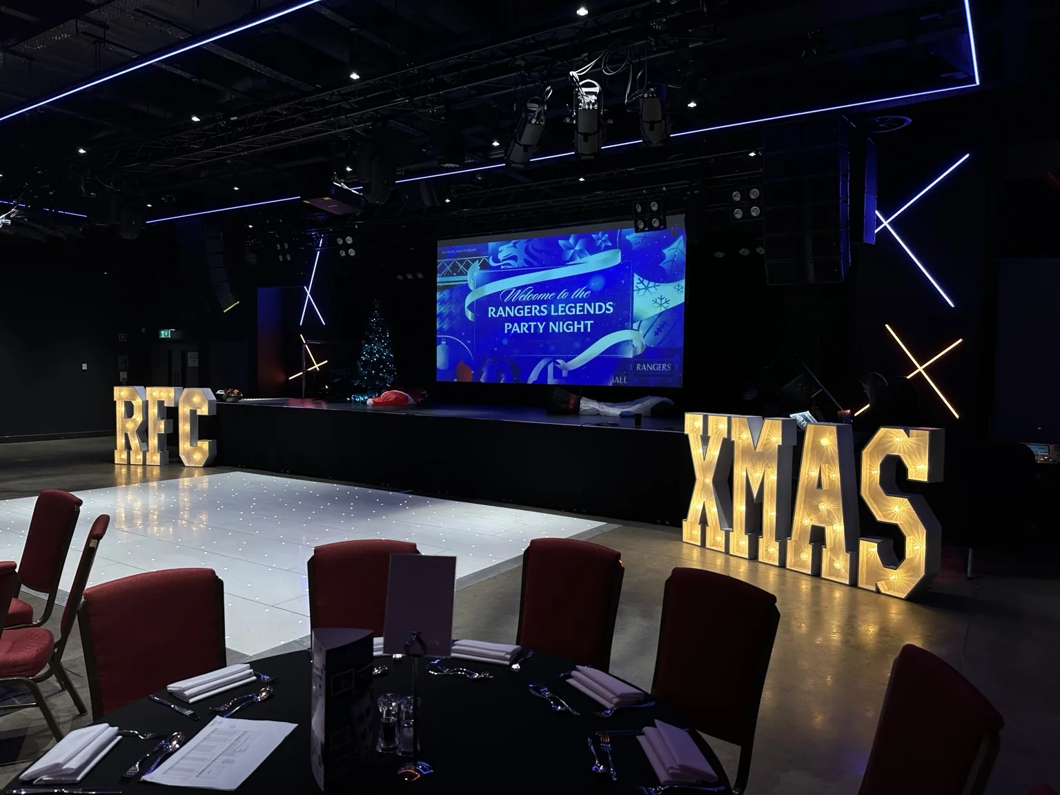 Rangers Legends event at Edmiston House with an Instapic starlit floor and illuminated letters