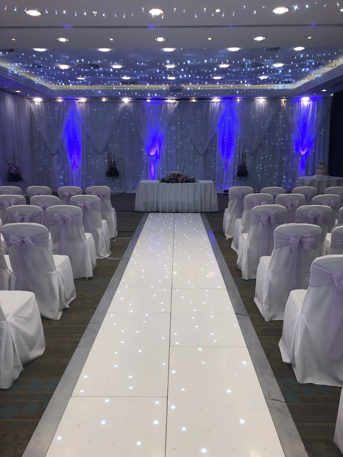 Starlit LED wedding aisle installed for a ceremony at Norton House Hotel & Spa