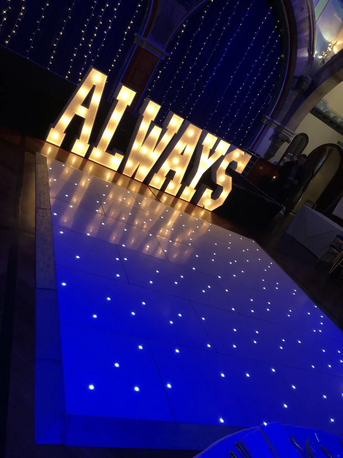 ALWAYS light-up letters and starlit LED dance floor inside Òran Mór Glasgow
