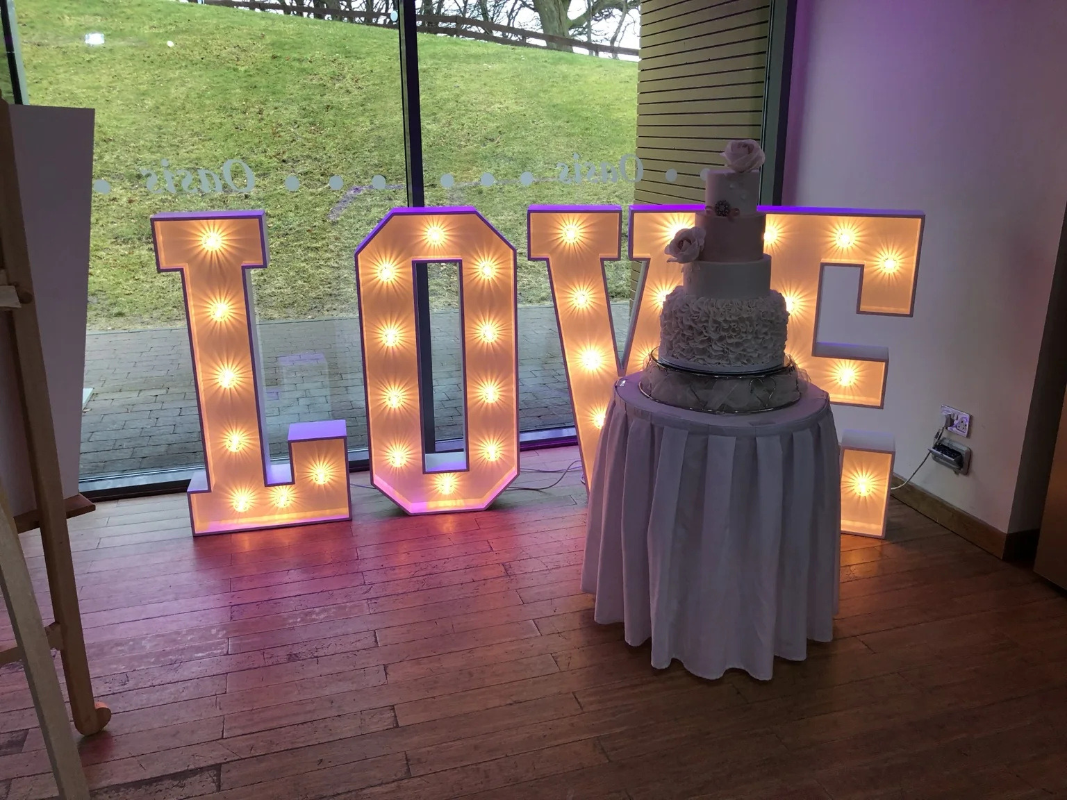LOVE light-up letters inside The Vu wedding venue in Bathgate