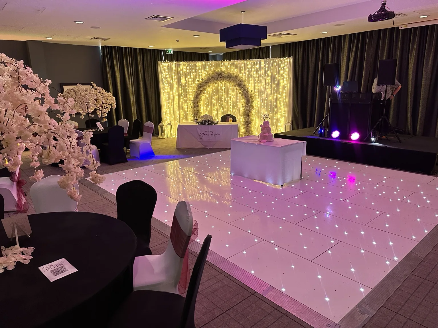 White starlit 18 by 18 foot LED dance floor at Village Hotel Edinburgh