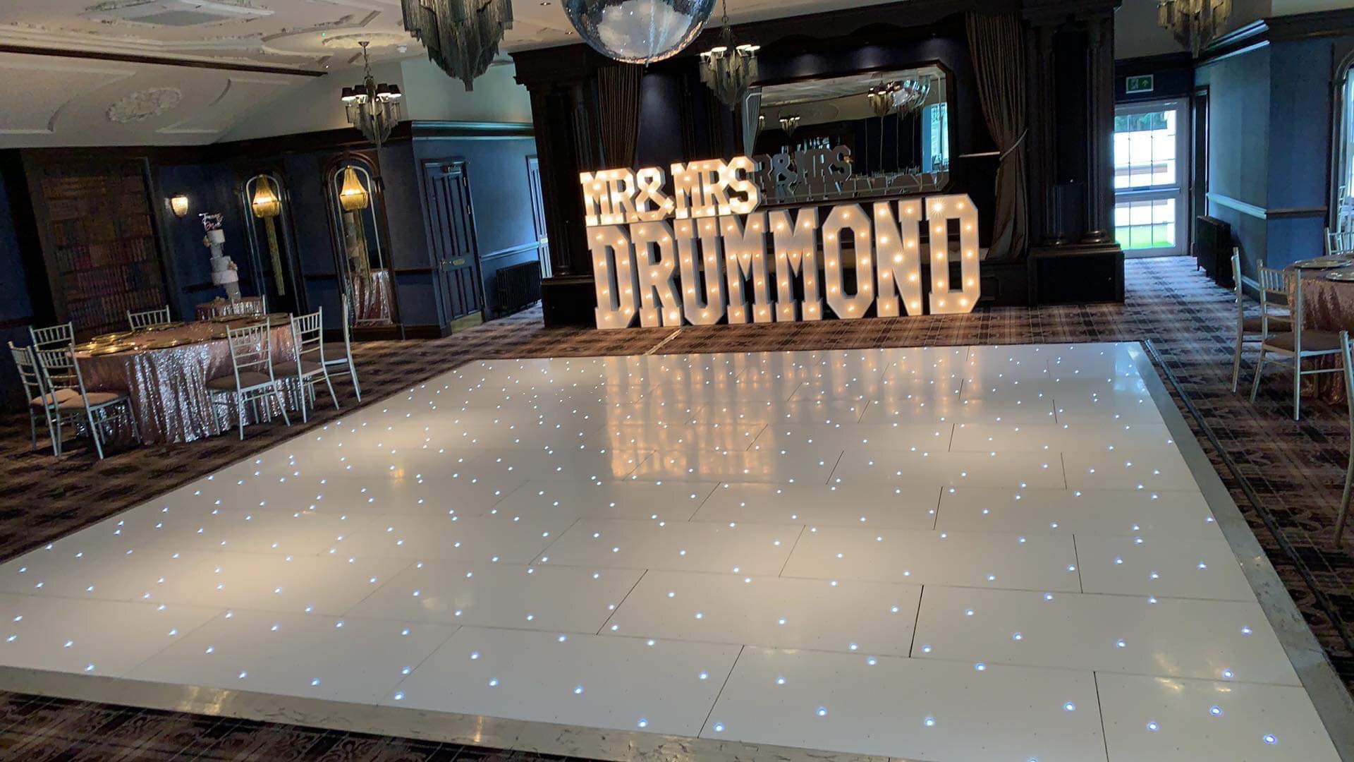 Large light up letters and LED dance floor